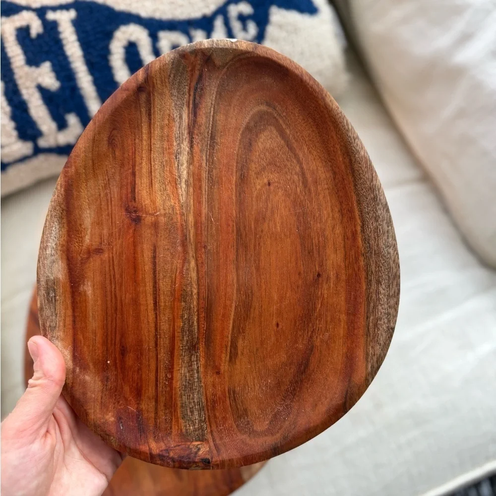 Two Acadia wood platter plates serving chargers or decor EUC